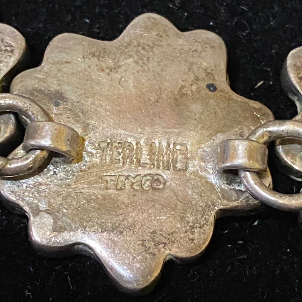 Vintage Mexican Sterling Silver & Stone Flower Bracelet
