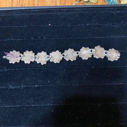 Vintage Mexican Sterling Silver & Stone Flower Bracelet