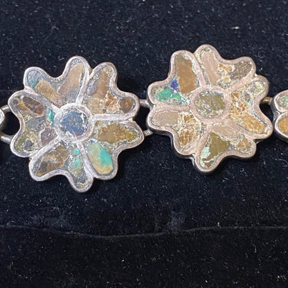 Vintage Mexican Sterling Silver & Stone Flower Bracelet