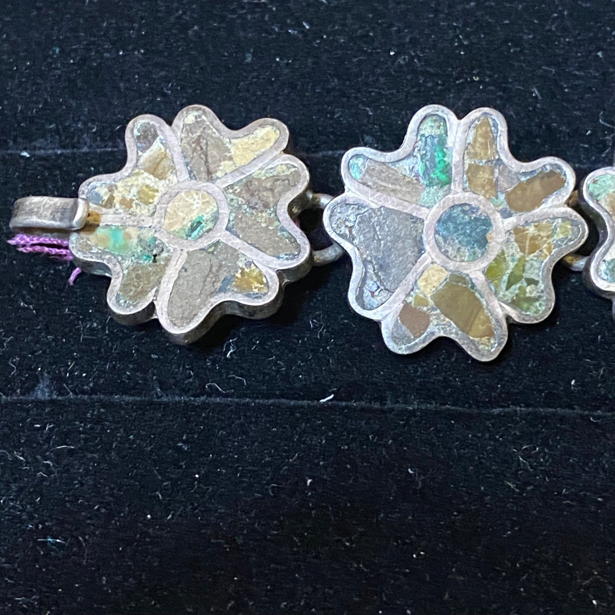 Vintage Mexican Sterling Silver & Stone Flower Bracelet