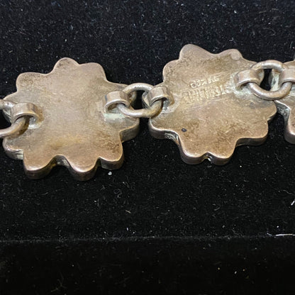 Vintage Mexican Sterling Silver & Stone Flower Bracelet