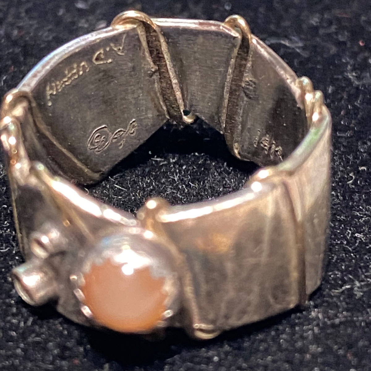 Ring Angela Duffin Possibly Ethiopian Opal Sterling Silver 925 Tested Gold Accents 90 Vintage Jewelry