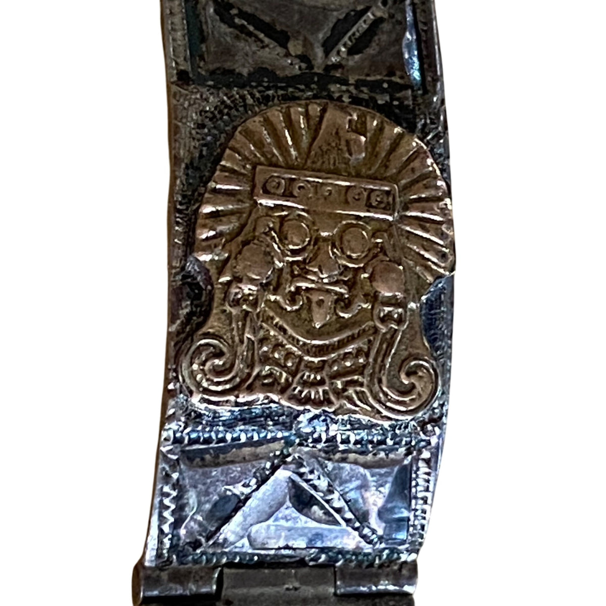 Vintage Mexican Sterling Silver & Gold Accented Panel Bracelet