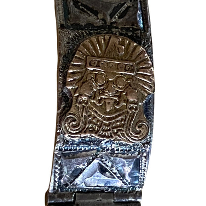 Vintage Mexican Sterling Silver & Gold Accented Panel Bracelet