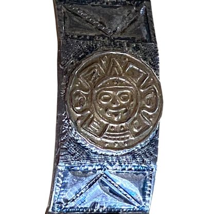 Vintage Mexican Sterling Silver & Gold Accented Panel Bracelet