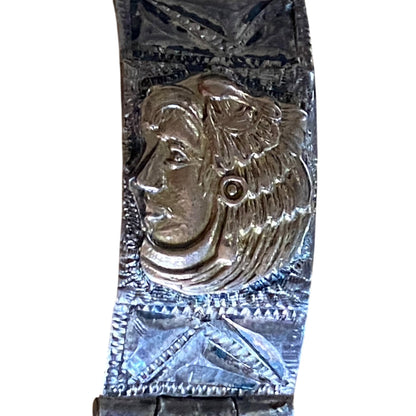 Vintage Mexican Sterling Silver & Gold Accented Panel Bracelet
