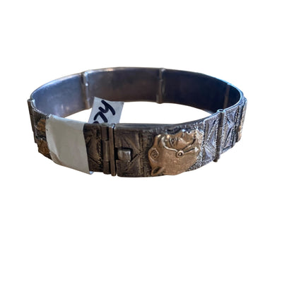 Vintage Mexican Sterling Silver & Gold Accented Panel Bracelet