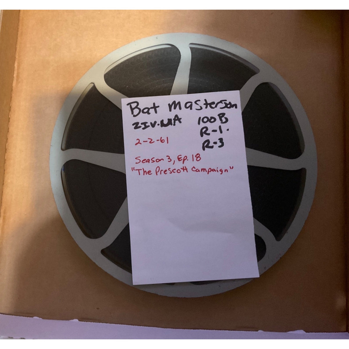 16mm Film Bat Masterson The Prescott Campaign Season 3 Episode 18 02-02-61 100B R-1 R-3 ZIV-UA 12.25" Reel Vintage