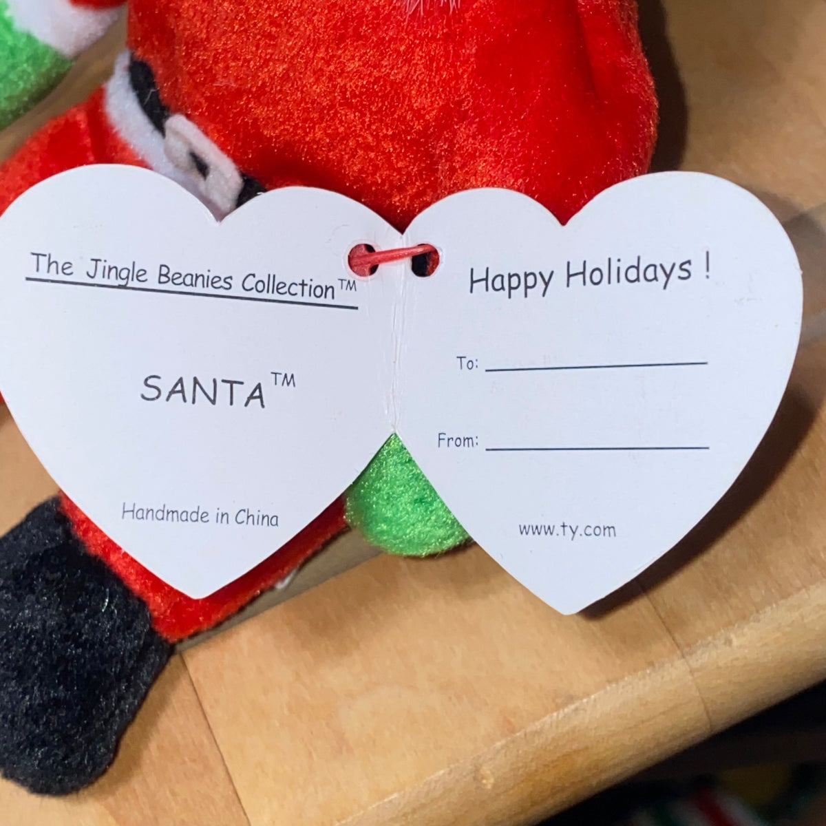 Ty Jingle Beanies Santa Plush Ornament Red White & Green Holiday Decoration