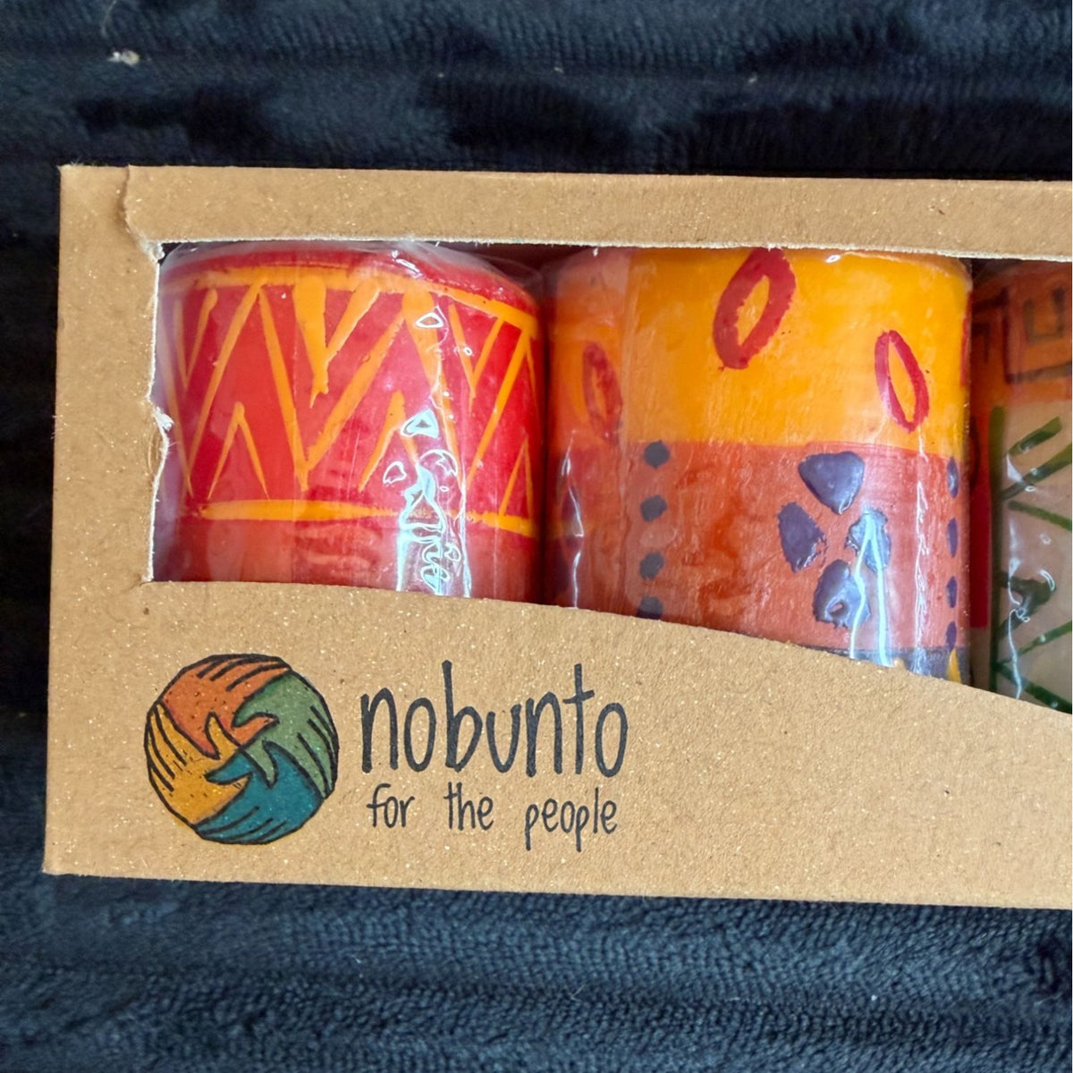 Set Of 3 Nobunto Handcrafted Bongazi Fair-Trade 2.Dinner Candles South Africa Unique Multicolor Handpainted Wax Art Vibrant Orange/Red/Green