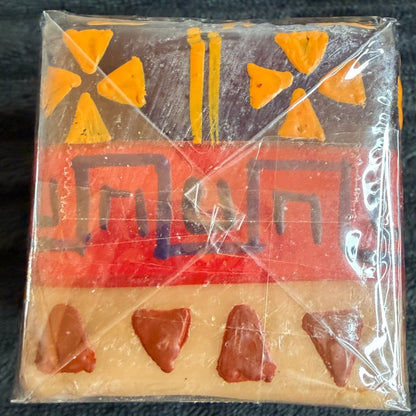 Hand-Crafted Fair-Trade South African Nobunto Indabuko 2.25" Tribal Square Candle Unique Vibrant Design Bold Multi-Colors Orange Red Brown