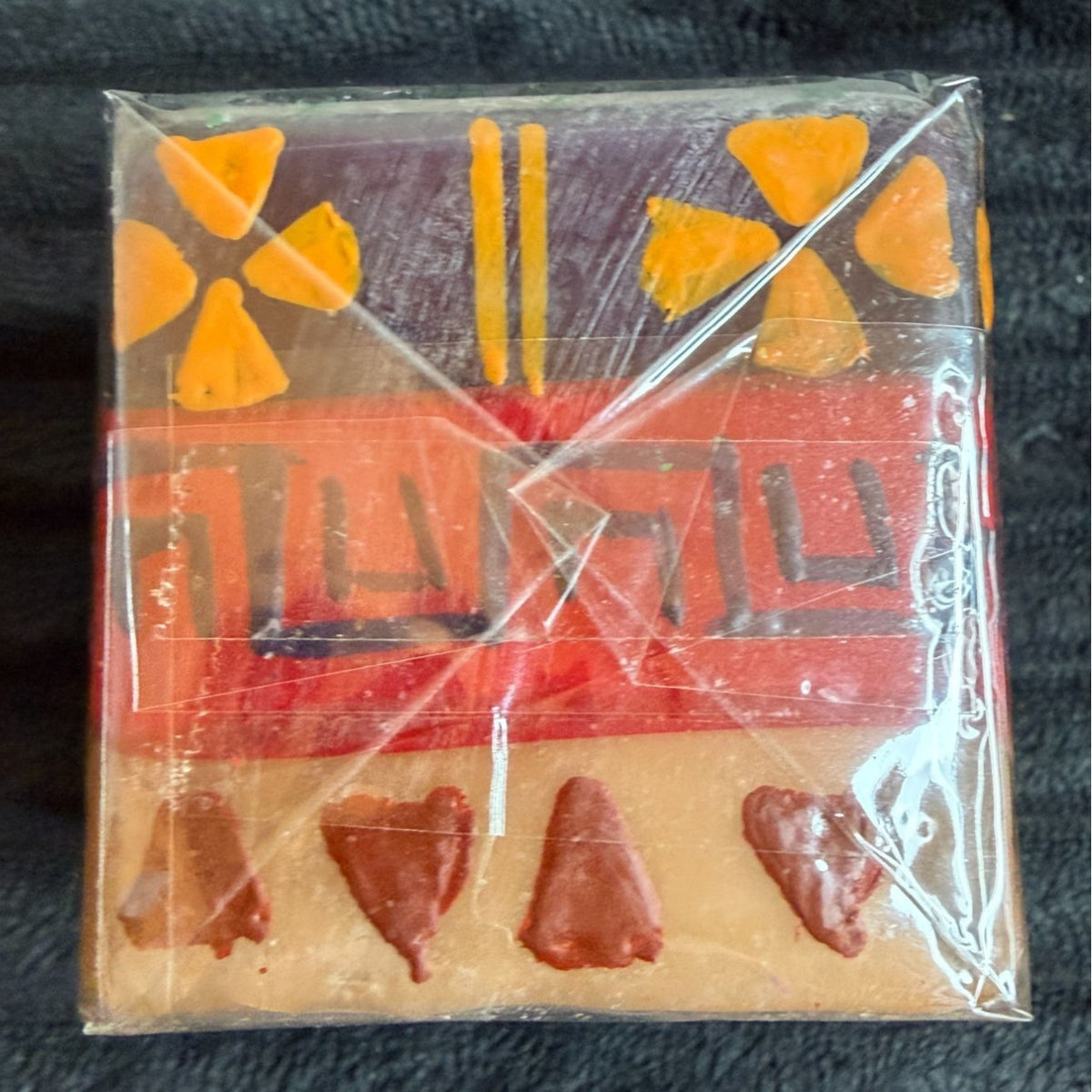 Hand-Crafted Fair-Trade South African Nobunto Indabuko 2.25" Tribal Square Candle Unique Vibrant Design Bold Multi-Colors Orange Red Brown