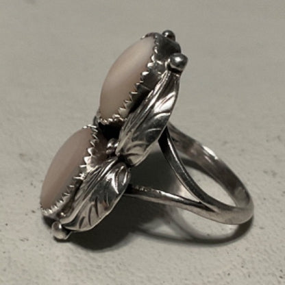 Ring Size 5.5 2 Mother of Pearl 10mm x 8mm Native Possibly Old Pawn Sterling Silver Tested Vintage Jewelry