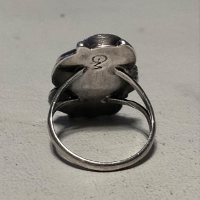 Ring Size 5.5 2 Mother of Pearl 10mm x 8mm Native Possibly Old Pawn Sterling Silver Tested Vintage Jewelry