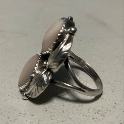 Ring Size 5.5 2 Mother of Pearl 10mm x 8mm Native Possibly Old Pawn Sterling Silver Tested Vintage Jewelry