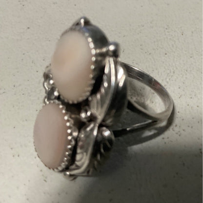 Ring Size 5.5 2 Mother of Pearl 10mm x 8mm Native Possibly Old Pawn Sterling Silver Tested Vintage Jewelry