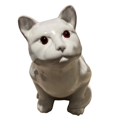 Vintage 1988 Earth Needs Ltd Handcrafted White Ceramic Cat Figurine 12.5" X 9.5" X 6"