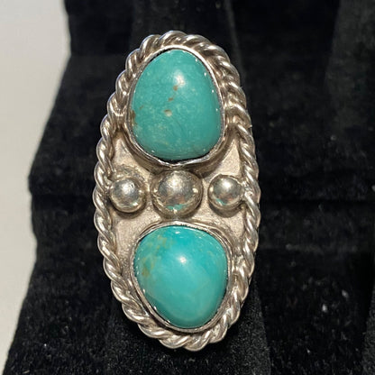 Ring Kingman Mine Turquoise Size 5 AF Maker Mark Possibly Native Vintage Jewelry Sterling Silver Tested