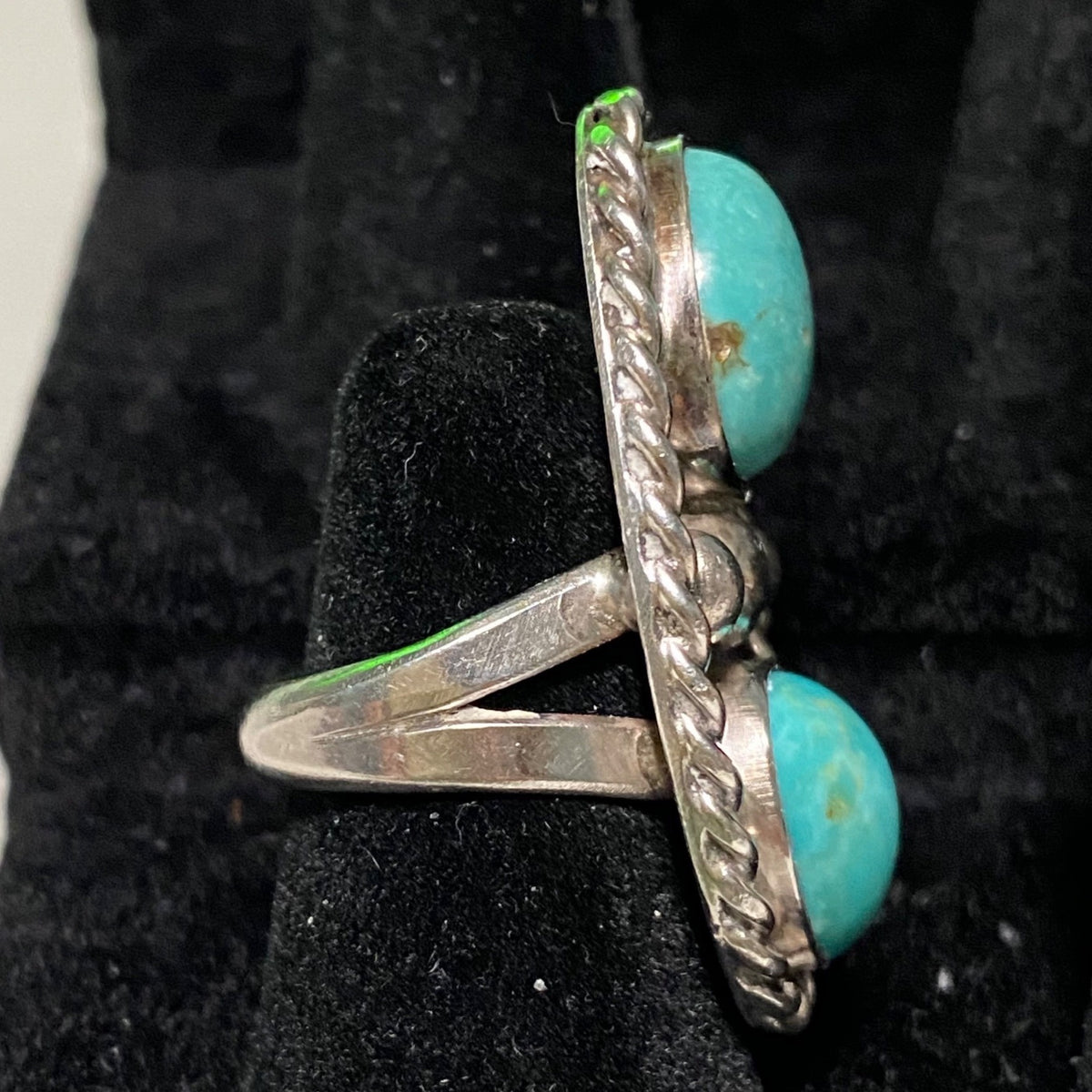 Ring Kingman Mine Turquoise Size 5 AF Maker Mark Possibly Native Vintage Jewelry Sterling Silver Tested
