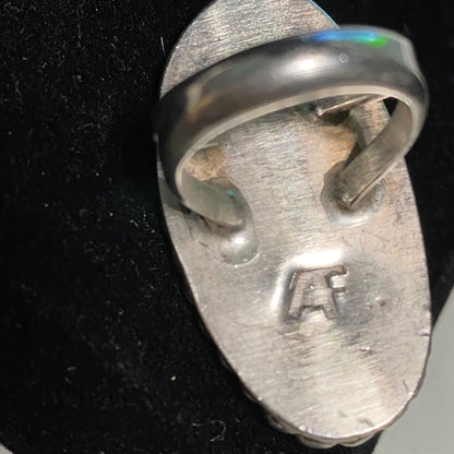 Ring Kingman Mine Turquoise Size 5 AF Maker Mark Possibly Native Vintage Jewelry Sterling Silver Tested