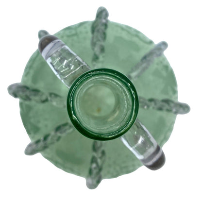 Vintage Green Glass Decanter With Etched Sailboat Design & Clear Swirls