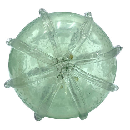 Vintage Green Glass Decanter With Etched Sailboat Design & Clear Swirls