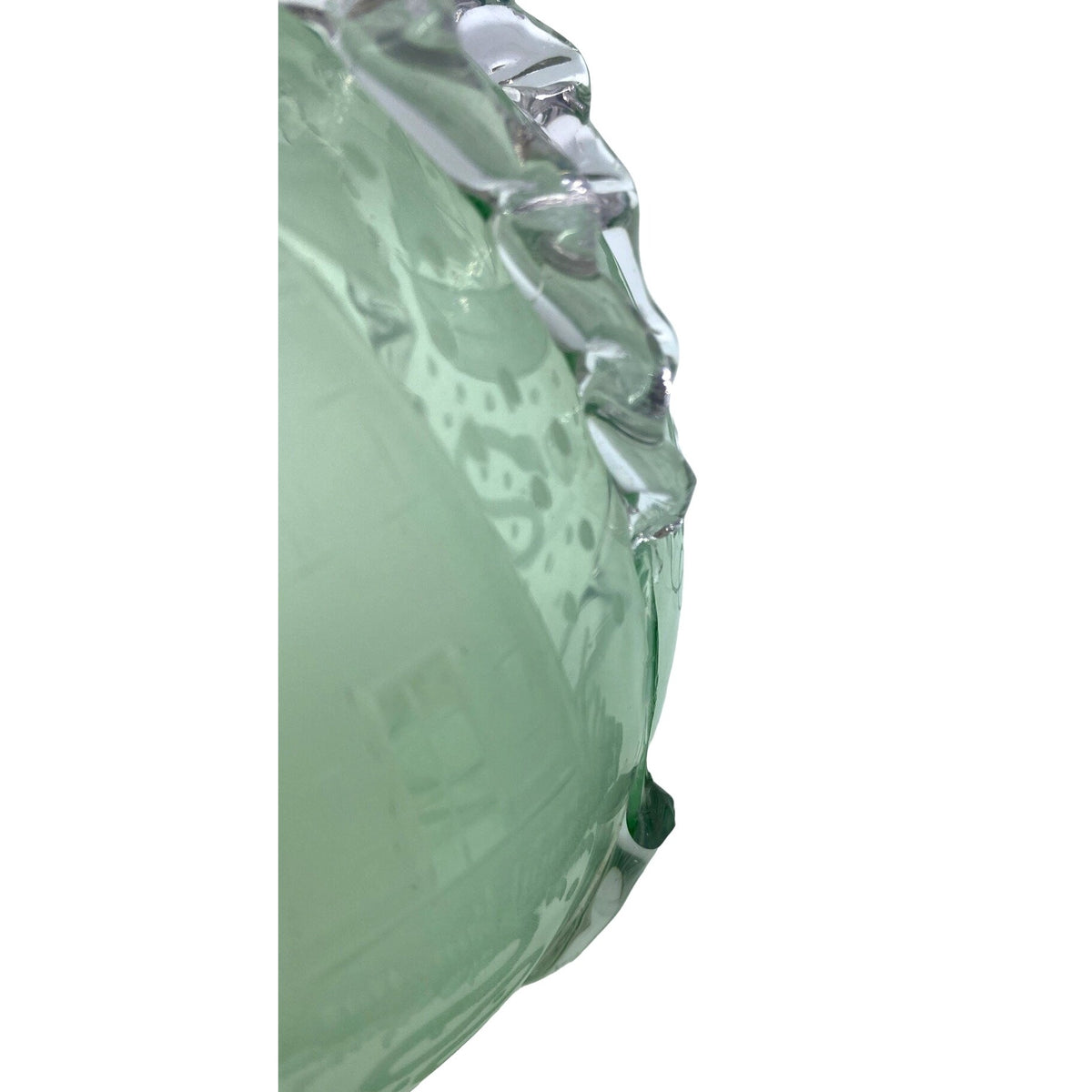 Vintage Green Glass Decanter With Etched Sailboat Design & Clear Swirls