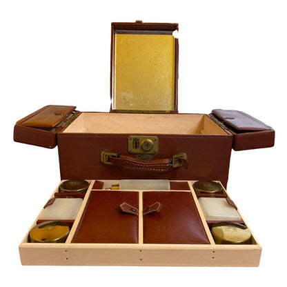 Mid-Century Brown Leather Tommy Traveler Toiletries Case With Compartments & Mirror