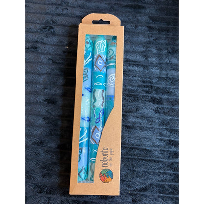 Nobunto Samaki Hand-Painted Fair Trade 9Taper Candles Set Of 3 From South Africa Ocean-Inspired Design Unique Blue & White Colors Gift Boxed