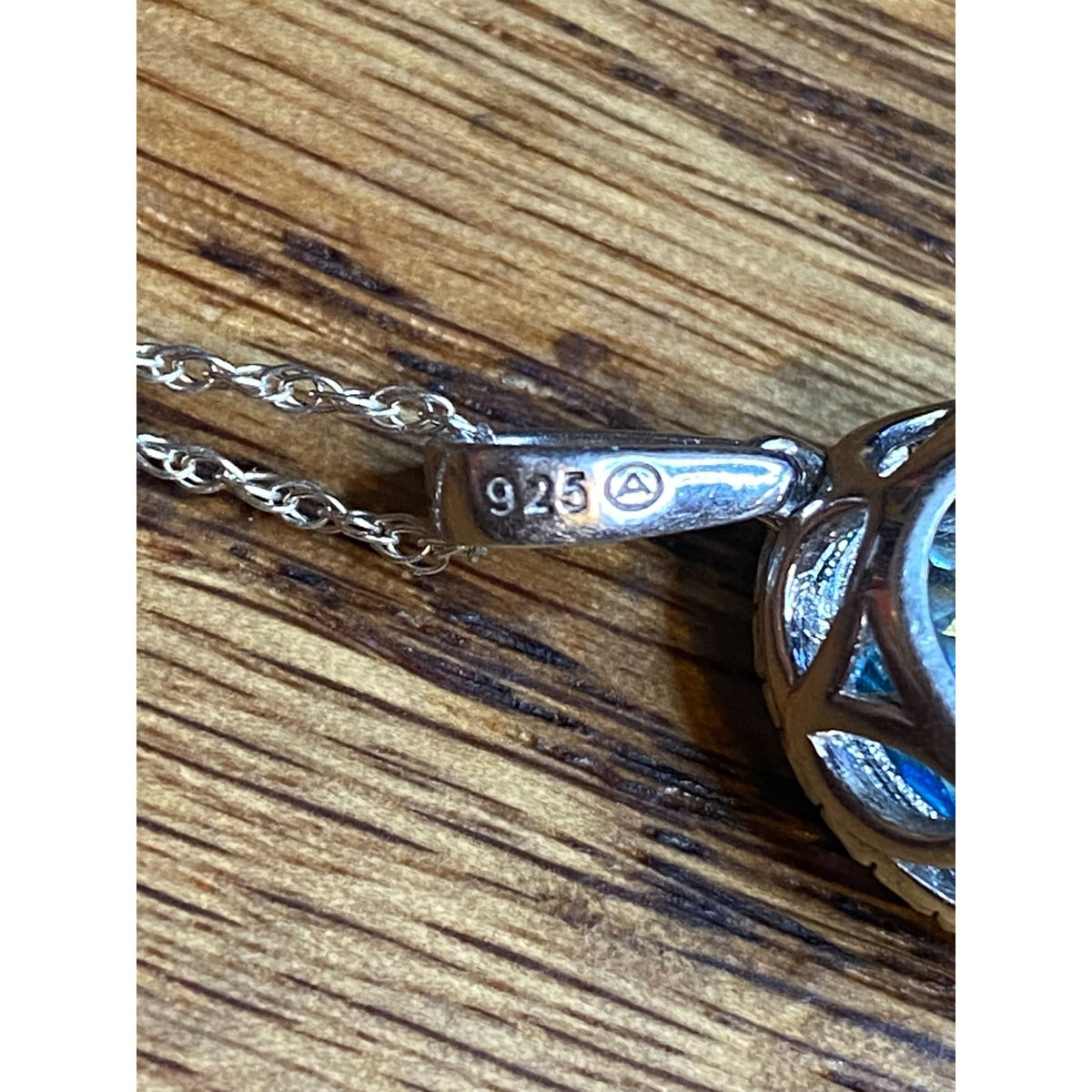 18" Chain Necklace with Blue Topaz and Diamonds Pendant Sterling Silver 925