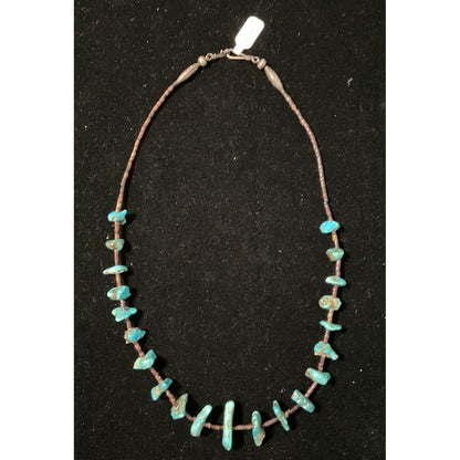 Vintage 22" Turquoise & Heishi Bead Necklace With Sterling Silver 925 Clasp