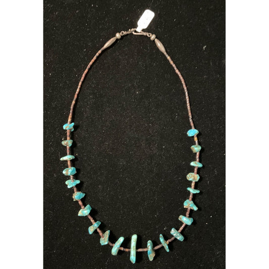 Vintage 22" Turquoise & Heishi Bead Necklace With Sterling Silver 925 Clasp