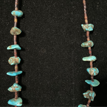 Vintage 22" Turquoise & Heishi Bead Necklace With Sterling Silver 925 Clasp