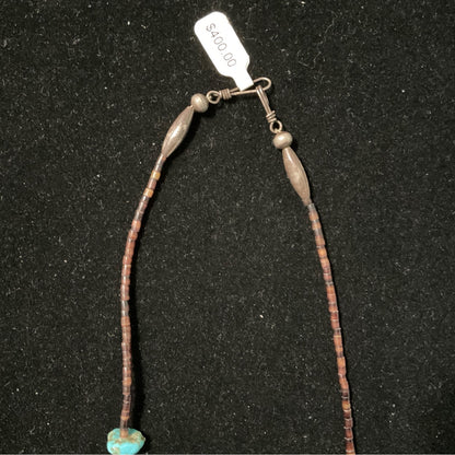 Vintage 22" Turquoise & Heishi Bead Necklace With Sterling Silver 925 Clasp