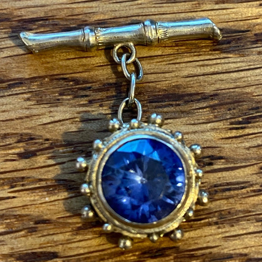 Vintage Sterling Silver Pocket Watch Fob With Sapphire Blue Semi-Precious Gemstone & Chain