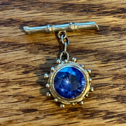 Vintage Sterling Silver Pocket Watch Fob With Sapphire Blue Semi-Precious Gemstone & Chain
