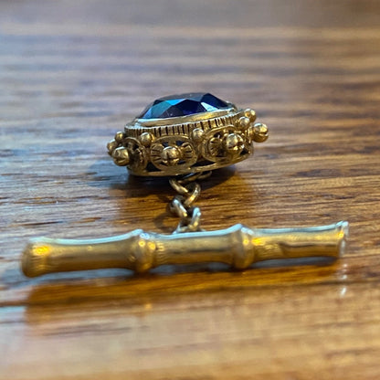Vintage Sterling Silver Pocket Watch Fob With Sapphire Blue Semi-Precious Gemstone & Chain